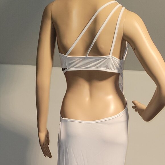 Sexy Women White Long Classy Dress Stretch Silver Seqence Club Medium SL6036-1 - Picture 6 of 9